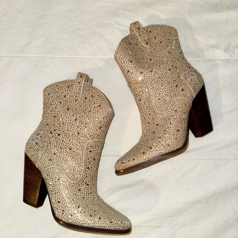 Jessica Simpson Cream Rhinestone Cowboy Boots